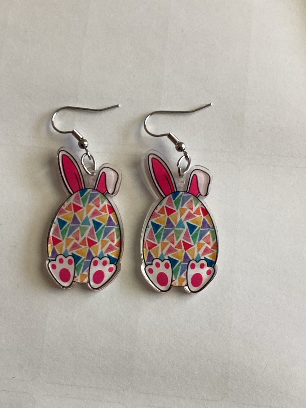 Playful Pink Bunny Mosaic Drop Earrings for Women
